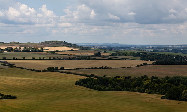 rolling green hills and patchwork fields near Bandon County Cork Ireland